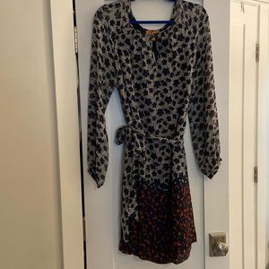 Tory Burch Navy and Rust Print Long Sleeve Wrap Dress